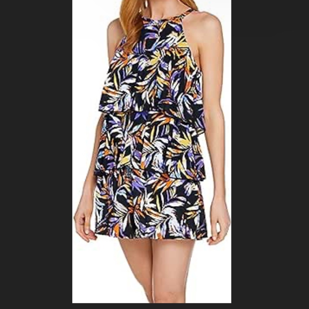 Fit 4 U Hi Neck Double Tiered Romper Swimsuit, Spice Multi